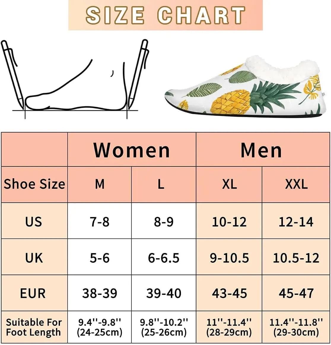 KOBLEN Pineapple Leaves Fruit Slippers for Women House Shoes with Fleece Lining Wide Comfy Full Slippers Lightweight Cozy Loafer with Rubber Sole Unisex Slippers Adults for Indoor Outdoor