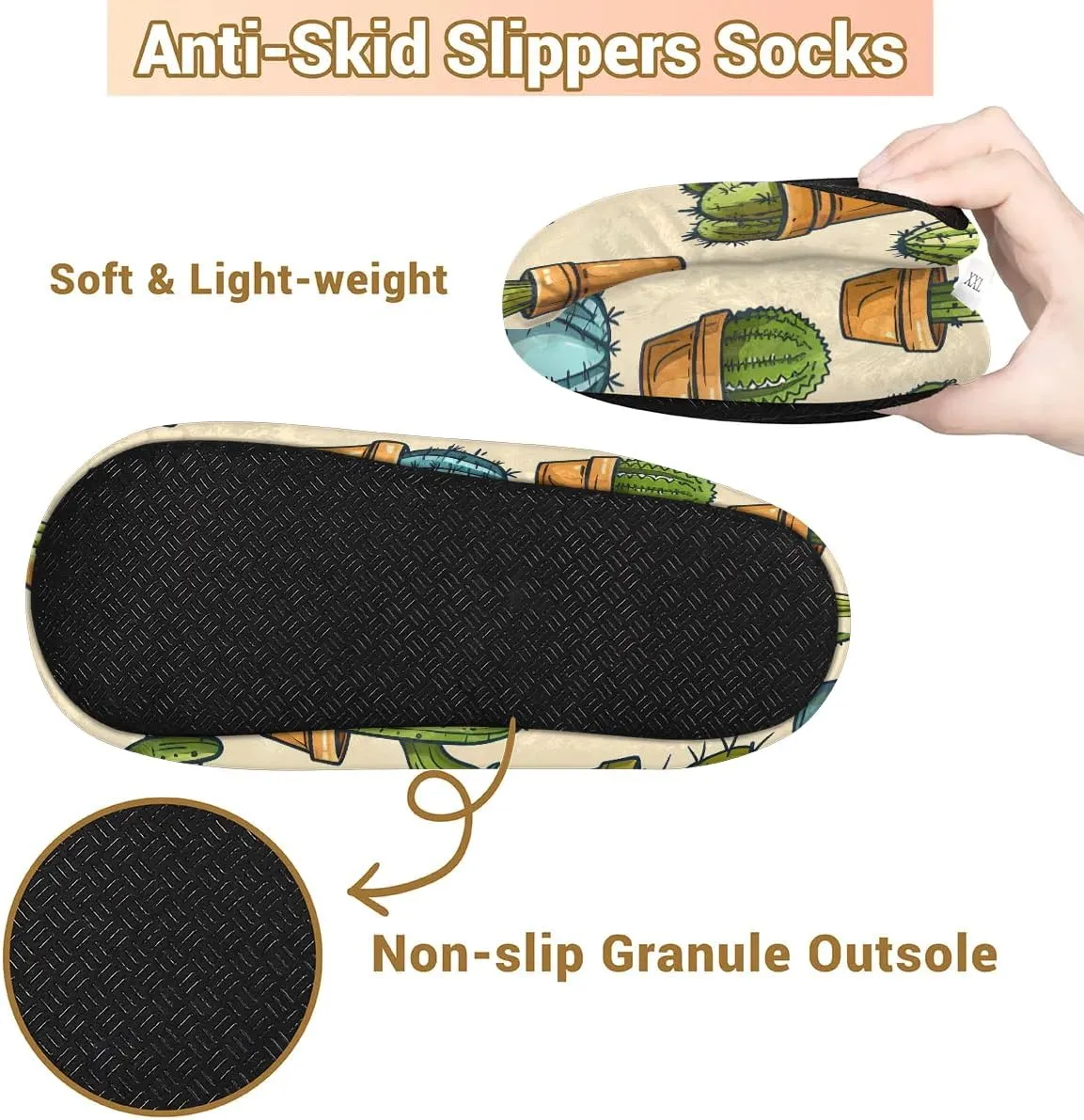 KOBLEN Plant Potted Cactus Slippers for Women House Shoes with Fleece Lining Wide Comfy Full Slippers Lightweight Cozy Loafer with Rubber Sole Unisex Slippers Adults for Indoor Outdoor