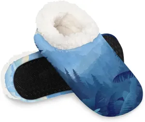 KOBLEN Sunrise Forest Landscape Slippers for Women House Shoes with Fleece Lining Wide Comfy Full Slippers Lightweight Cozy Loafer with Rubber Sole Unisex Slippers Adults for Indoor Outdoor