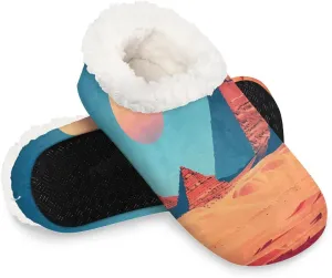 KOBLEN Sunset Pyramid Landscape Slippers for Women House Shoes with Fleece Lining Wide Comfy Full Slippers Lightweight Cozy Loafer with Rubber Sole Unisex Slippers Adults for Indoor Outdoor