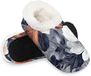 KOBLEN Tropical Flower Slippers for Women House Shoes with Fleece Lining Wide Comfy Full Slippers Lightweight Cozy Loafer with Rubber Sole Unisex Slippers Adults for Indoor Outdoor