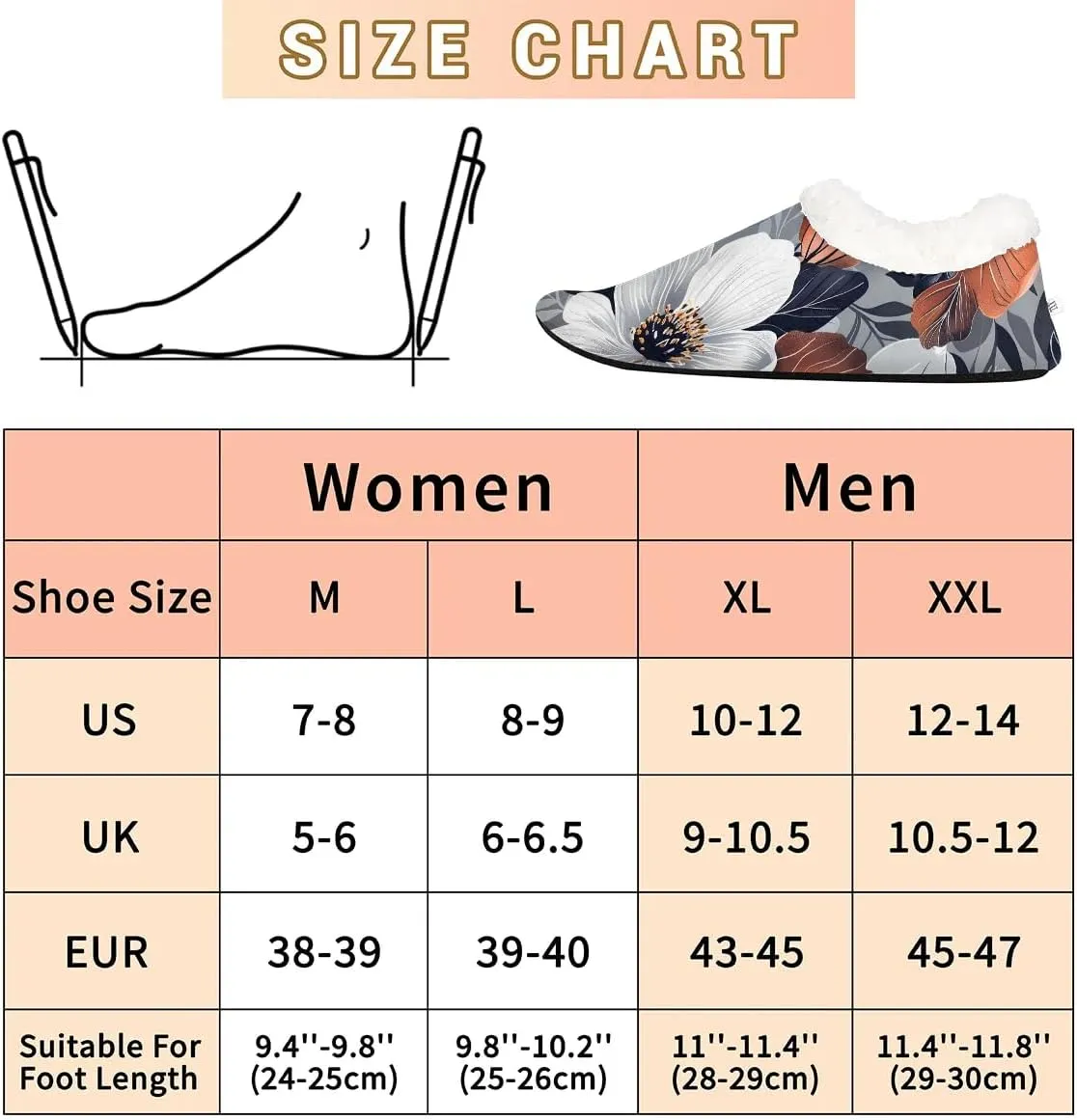 KOBLEN Tropical Flower Slippers for Women House Shoes with Fleece Lining Wide Comfy Full Slippers Lightweight Cozy Loafer with Rubber Sole Unisex Slippers Adults for Indoor Outdoor