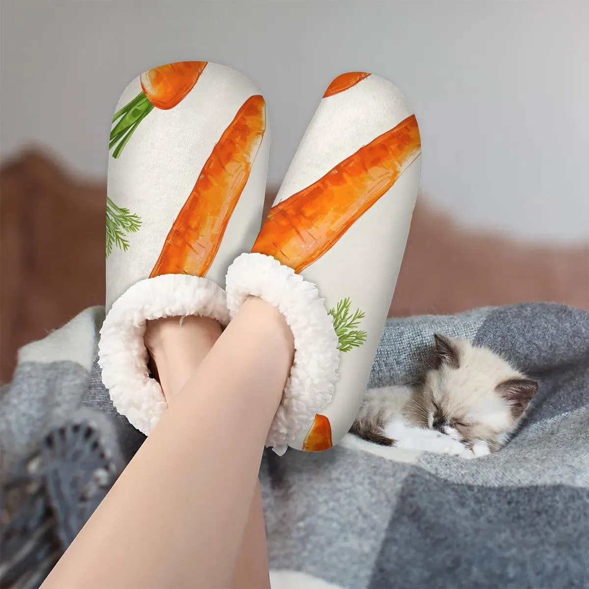 KOBLEN Vegetables Carrot Slippers for Women House Shoes with Fleece Lining Wide Comfy Full Slippers Lightweight Cozy Loafer with Rubber Sole Unisex Slippers Adults for Indoor Outdoor