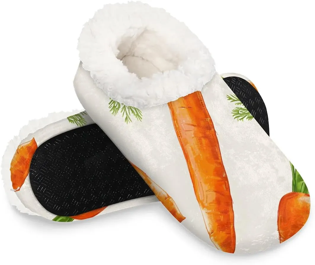 KOBLEN Vegetables Carrot Slippers for Women House Shoes with Fleece Lining Wide Comfy Full Slippers Lightweight Cozy Loafer with Rubber Sole Unisex Slippers Adults for Indoor Outdoor