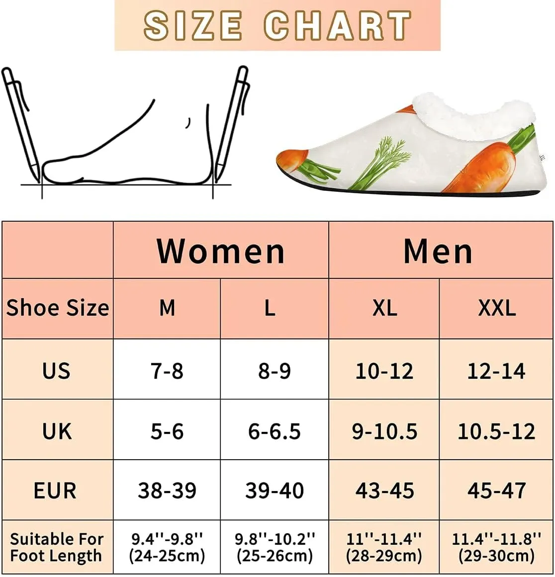 KOBLEN Vegetables Carrot Slippers for Women House Shoes with Fleece Lining Wide Comfy Full Slippers Lightweight Cozy Loafer with Rubber Sole Unisex Slippers Adults for Indoor Outdoor