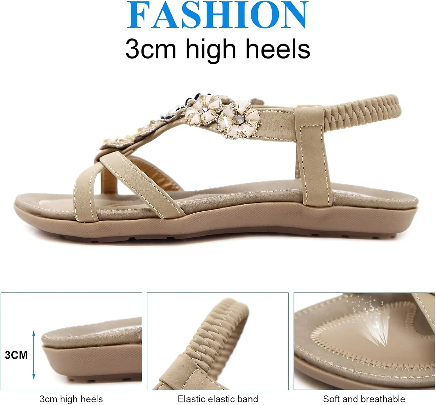 KUNWFNIX Womens Sandals Comfortable Summer Dressy Flat Sandals Bohemian Clip Toe Leather Upholstery T-Strap Flip Flop Thong Sandals