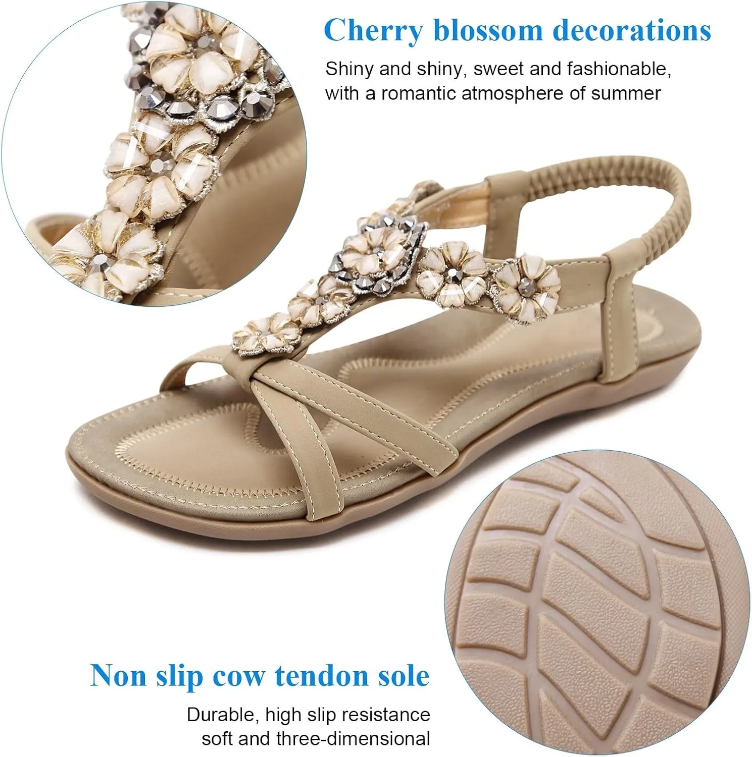 KUNWFNIX Womens Sandals Comfortable Summer Dressy Flat Sandals Bohemian Clip Toe Leather Upholstery T-Strap Flip Flop Thong Sandals