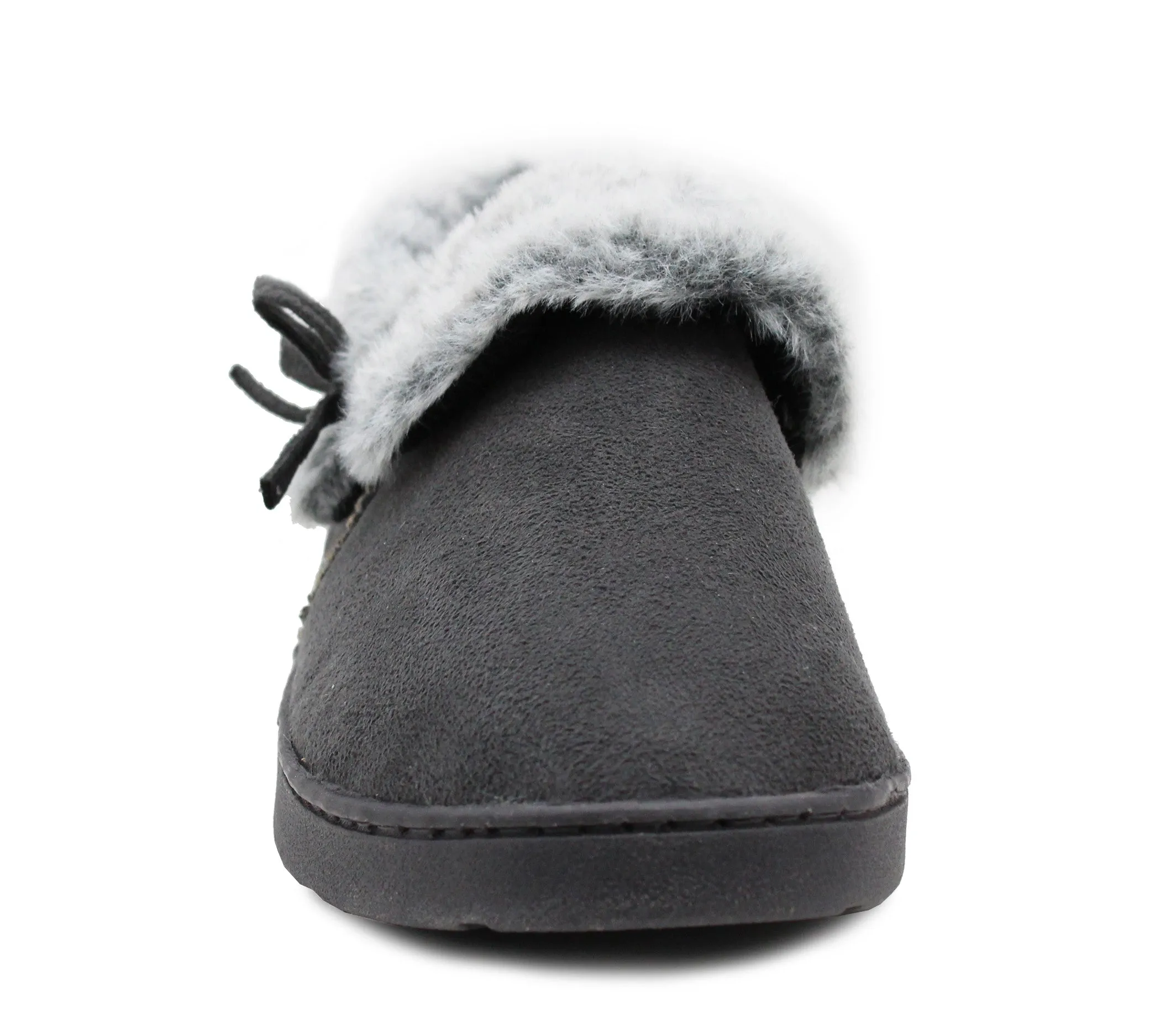 Ladies Faux Fur Lined Slippers Womens Warm Winter Slip On Hard Sole House Shoes
