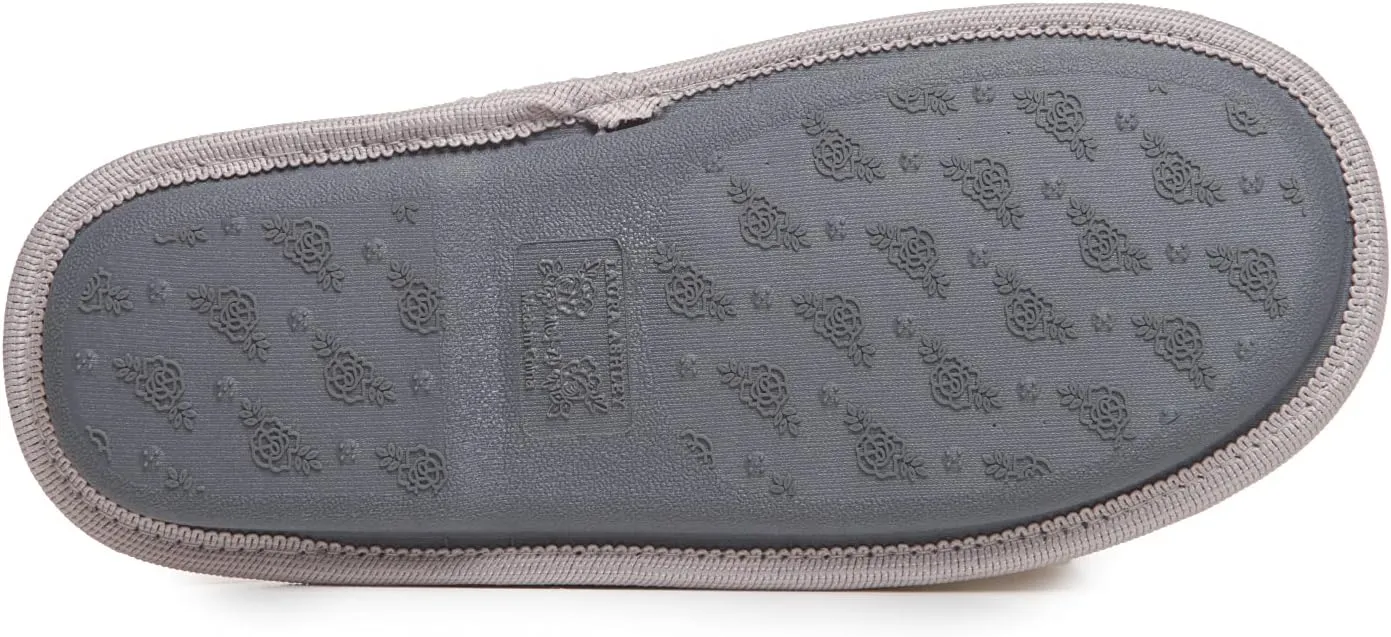 Laura Ashley Womens Plush Memory Foam Scuff Slippers, Fluffy Warm Micro Terry House Shoes, Comfy Slip On Bedroom Slipper