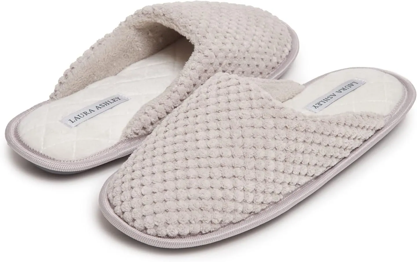 Laura Ashley Womens Plush Memory Foam Scuff Slippers, Fluffy Warm Micro Terry House Shoes, Comfy Slip On Bedroom Slipper
