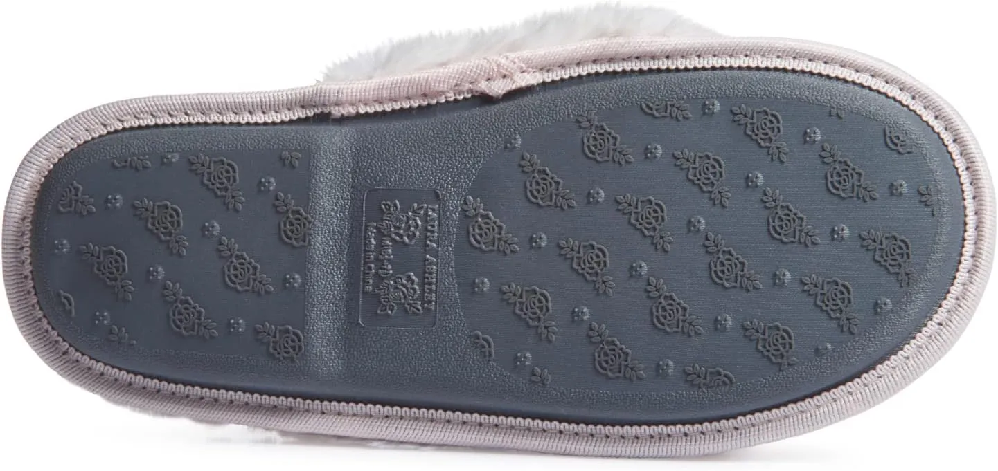 Laura Ashley Womens Plush Memory Foam Wide Collar Fleece Spa Scuff Slippers, Fuzzy Warm Faux Fur Slip On House Shoes Slipper