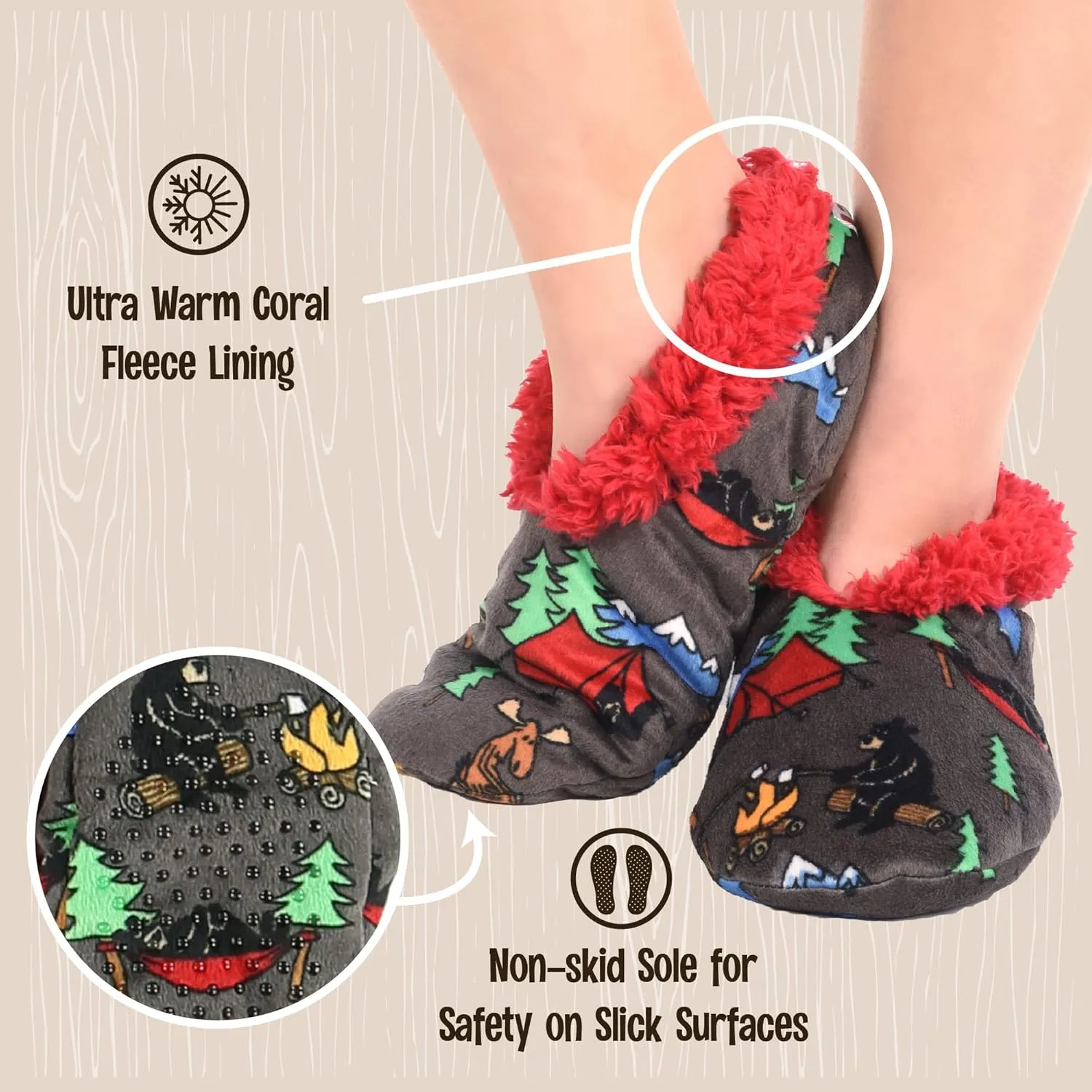 Lazy One Fuzzy Feet Slipper Socks for Women, Cute Fleece-Lined House Slippers, Non-Skid Slipper Socks