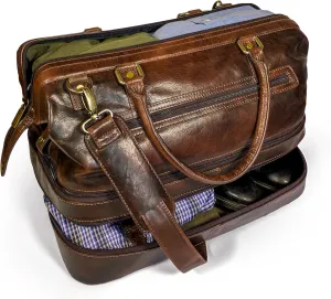 Leather Duffle Adventure Bag Weekender Travel Luggage with Shoe Compartment