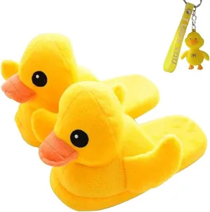 LELEBEAR Duck Slippers - Soft Comfortable Household Shoes, Cute Plush Warm Non-slip Animal Slippers for Indoor With Duck Keychain