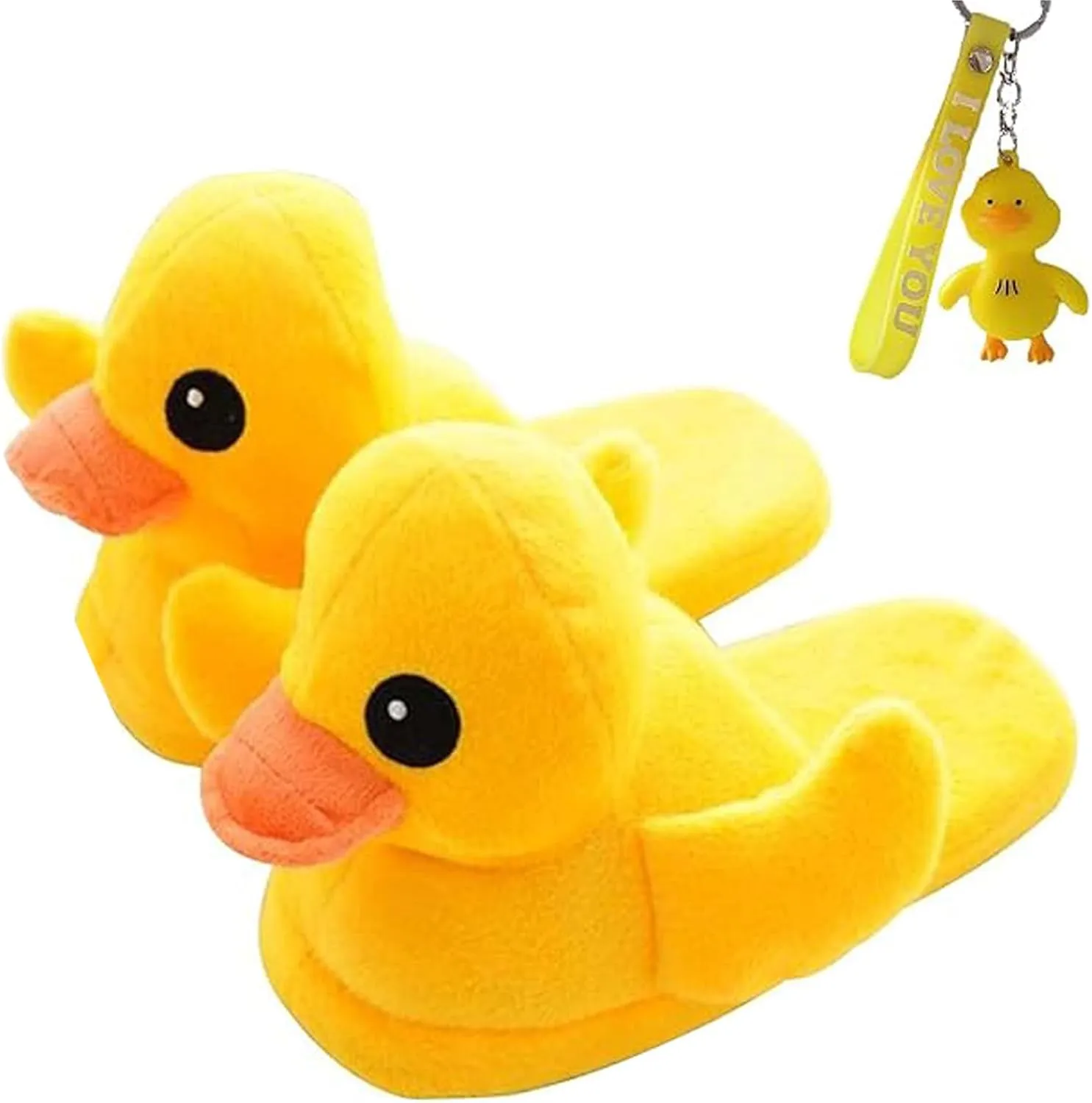 LELEBEAR Duck Slippers - Soft Comfortable Household Shoes, Cute Plush Warm Non-slip Animal Slippers for Indoor With Duck Keychain