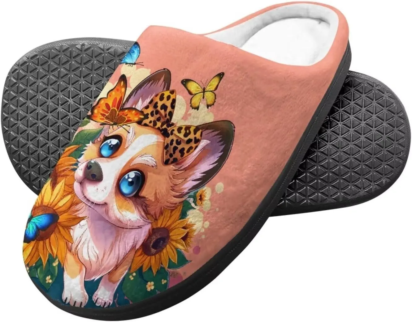 Little Girls Slippers Indoor Comfort Cute Pattern Size 9-15 Black