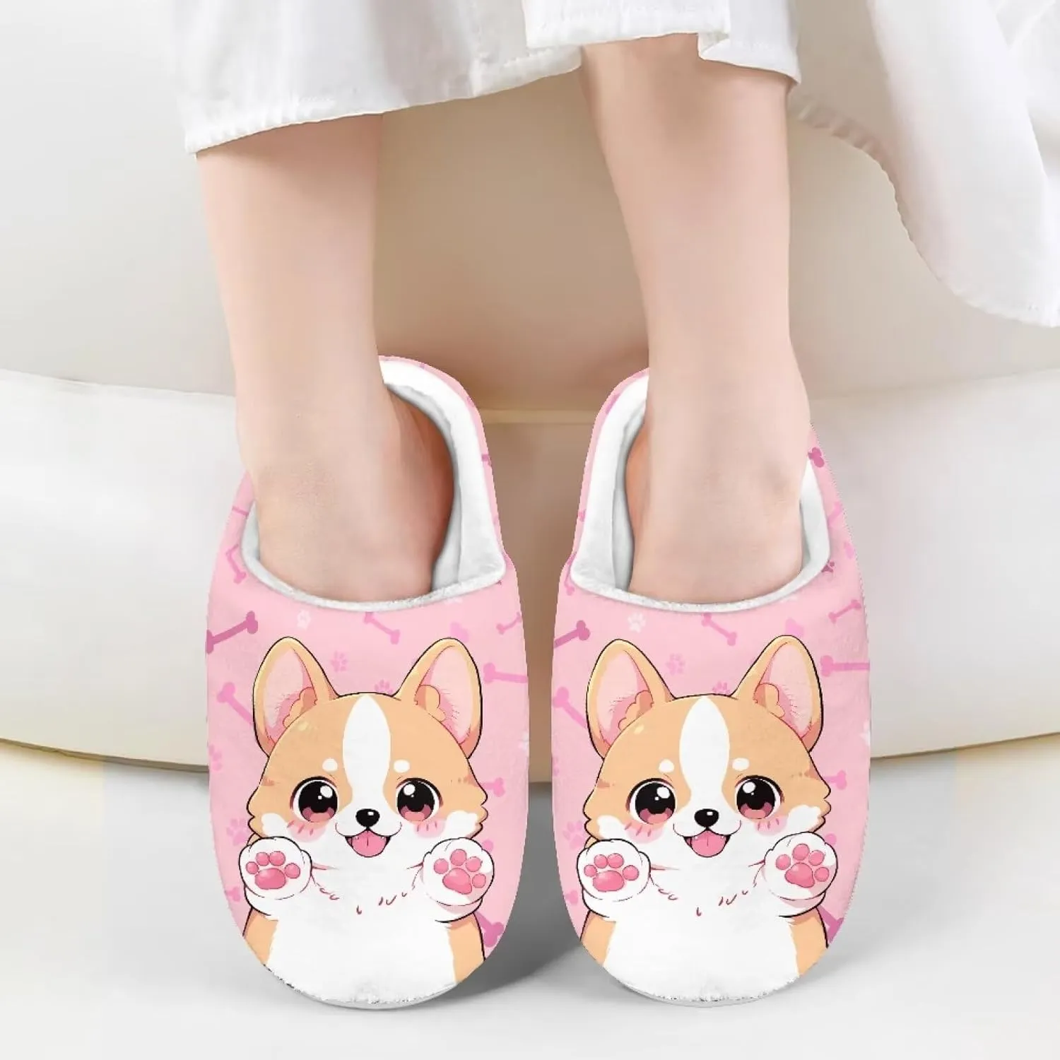 Little Girls Slippers Indoor Comfort Cute Pattern Size 9-15 White