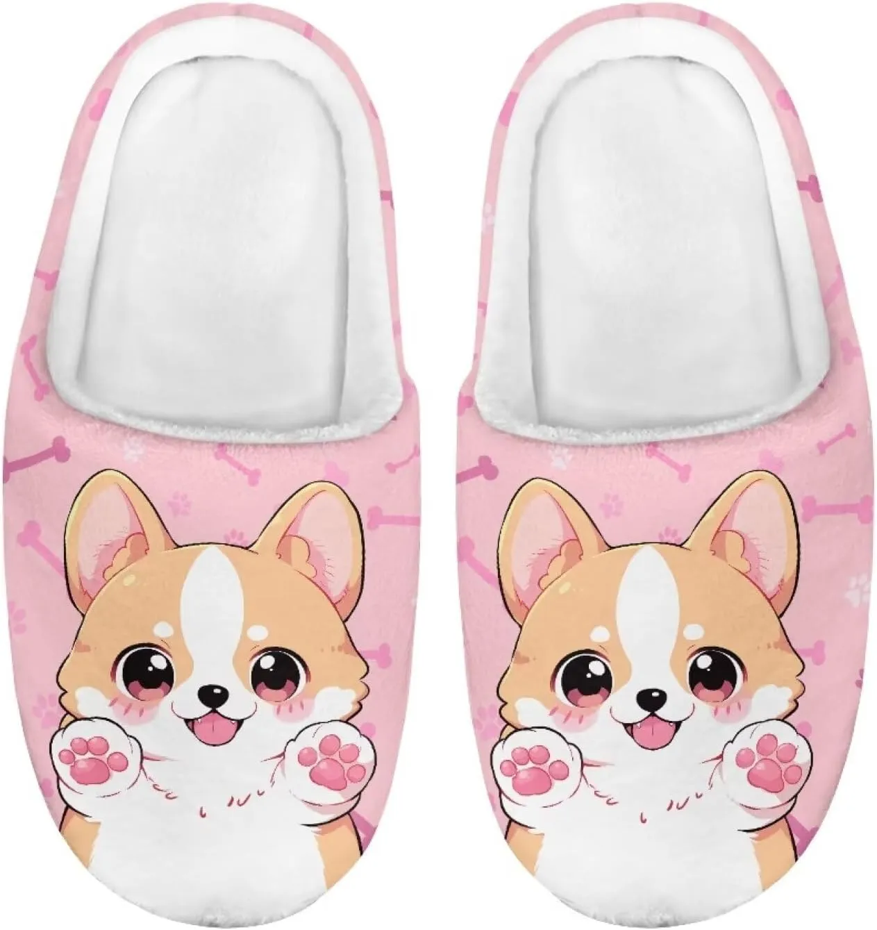 Little Girls Slippers Indoor Comfort Cute Pattern Size 9-15 White