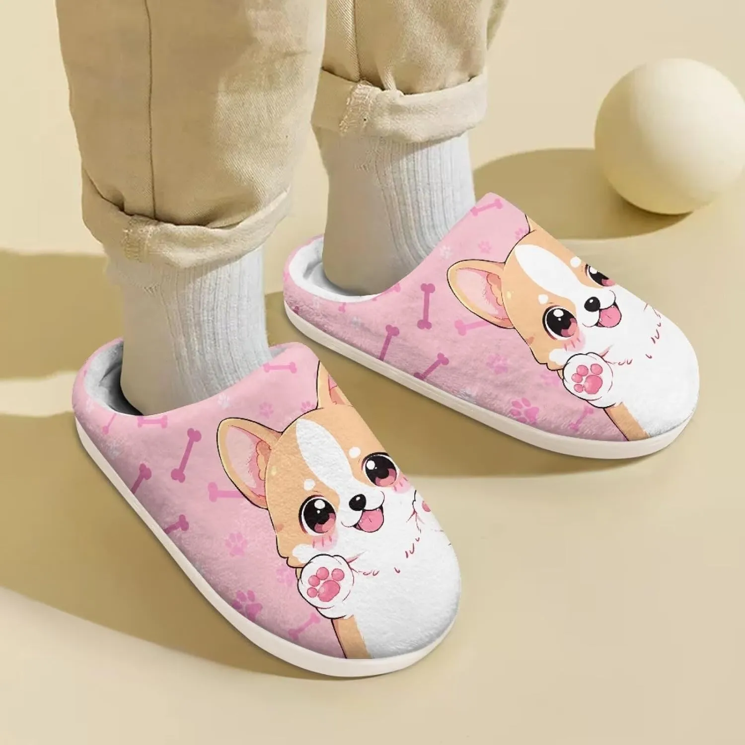 Little Girls Slippers Indoor Comfort Cute Pattern Size 9-15 White