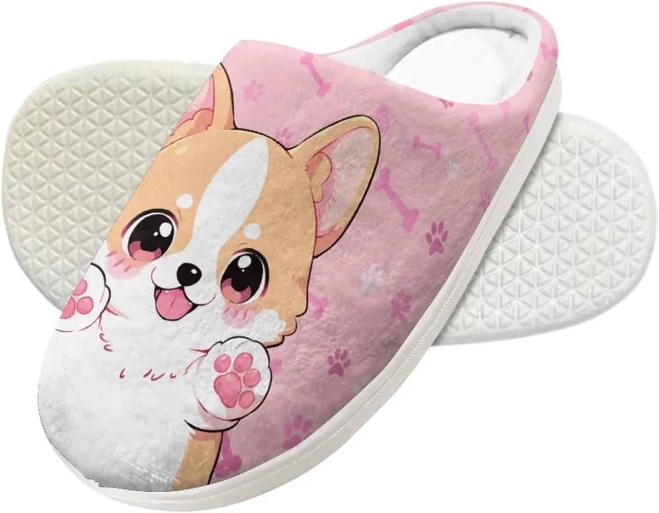 Little Girls Slippers Indoor Comfort Cute Pattern Size 9-15 White