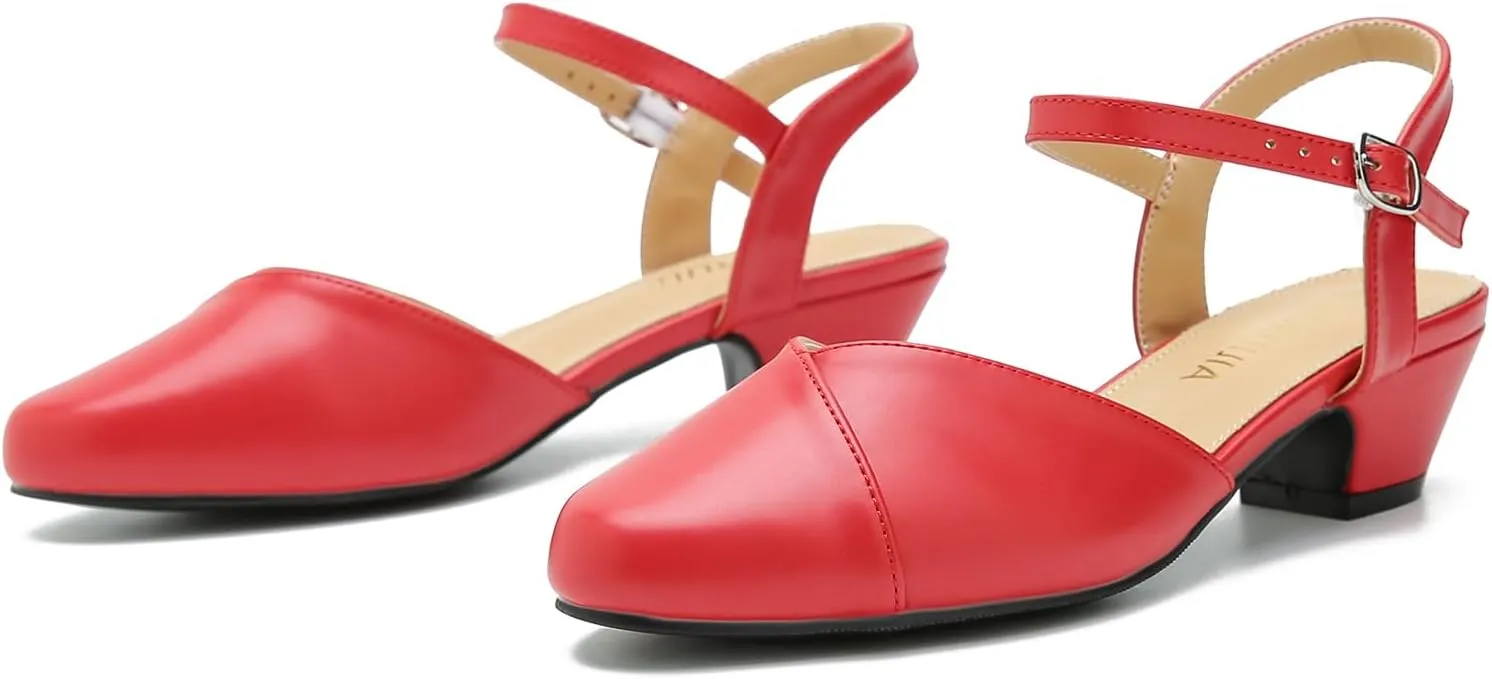 LIURUIJIA Women's Low Chunky Heel Slingback Dress Shoes Comfortable Closed Toe Block Heels Sandals