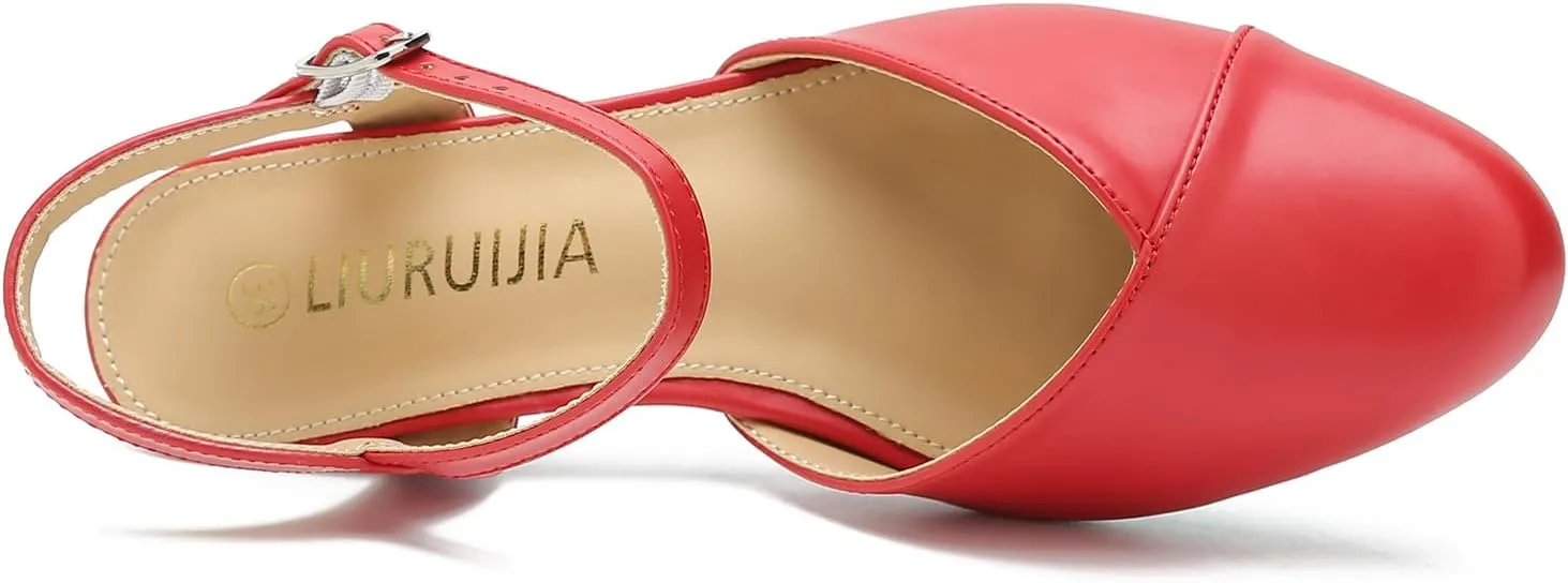 LIURUIJIA Women's Low Chunky Heel Slingback Dress Shoes Comfortable Closed Toe Block Heels Sandals