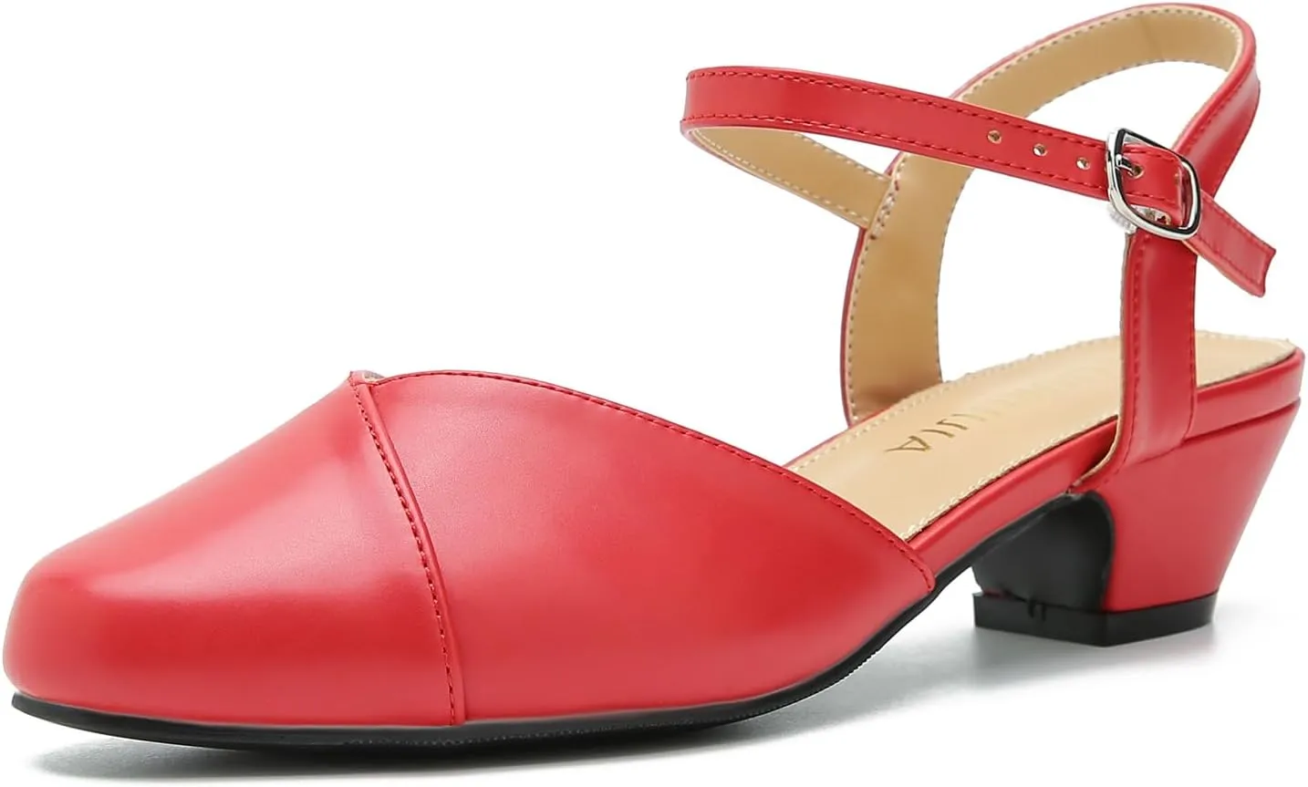 LIURUIJIA Women's Low Chunky Heel Slingback Dress Shoes Comfortable Closed Toe Block Heels Sandals