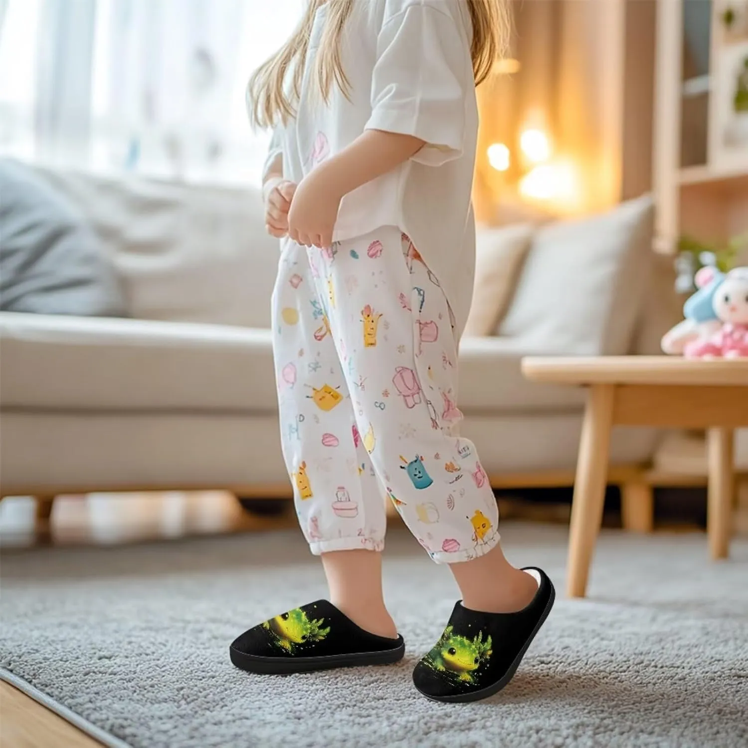 Lotusorchid Kids House Slipper for Boys Girls, Cozy Warm Boys Sleep Slippers with Rubber Sole, Closed Toe Slip On Bedroom Slippers