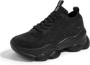 LUCKY STEP Women's Chunky Rhinestone Sneaker Sparkly Bling Bedazzled Mesh Slip on Elastic Sock Glitter Shiny Rave Walking Shoes