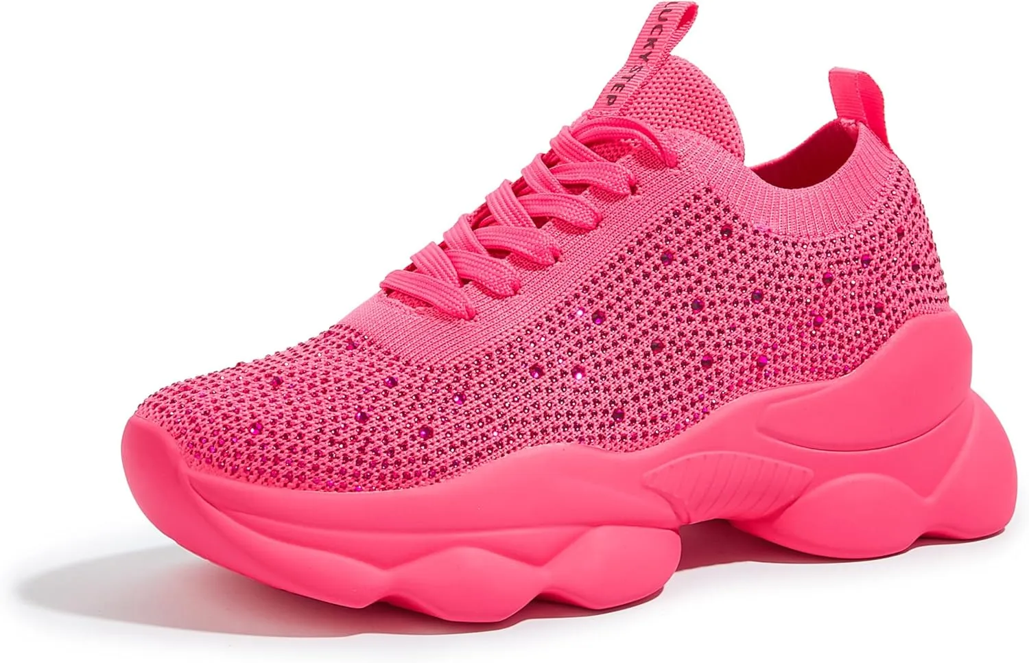 LUCKY STEP Women's Chunky Rhinestone Sneaker Sparkly Bling Bedazzled Mesh Slip on Elastic Sock Glitter Shiny Rave Walking Shoes
