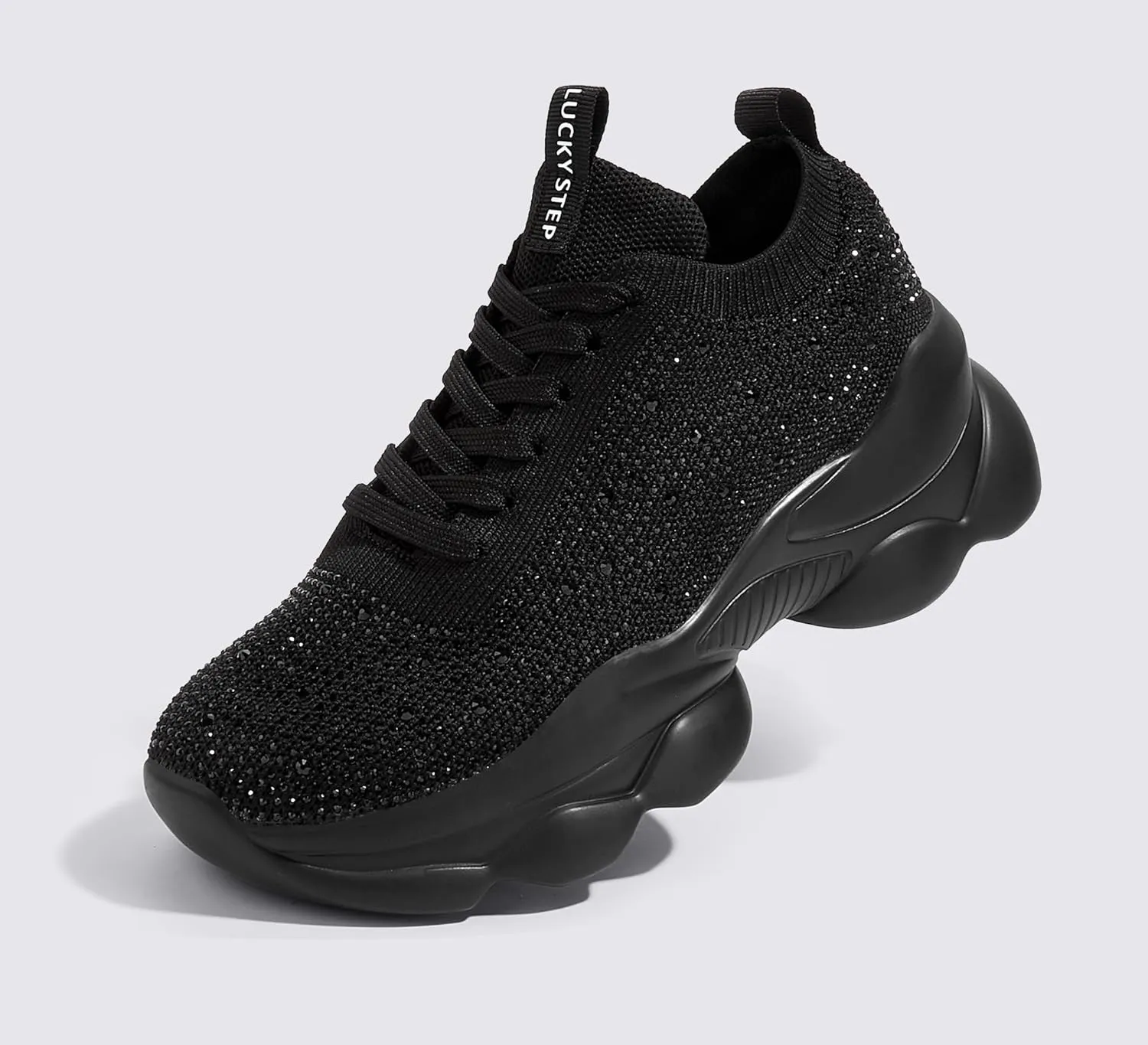 LUCKY STEP Women's Chunky Rhinestone Sneaker Sparkly Bling Bedazzled Mesh Slip on Elastic Sock Glitter Shiny Rave Walking Shoes