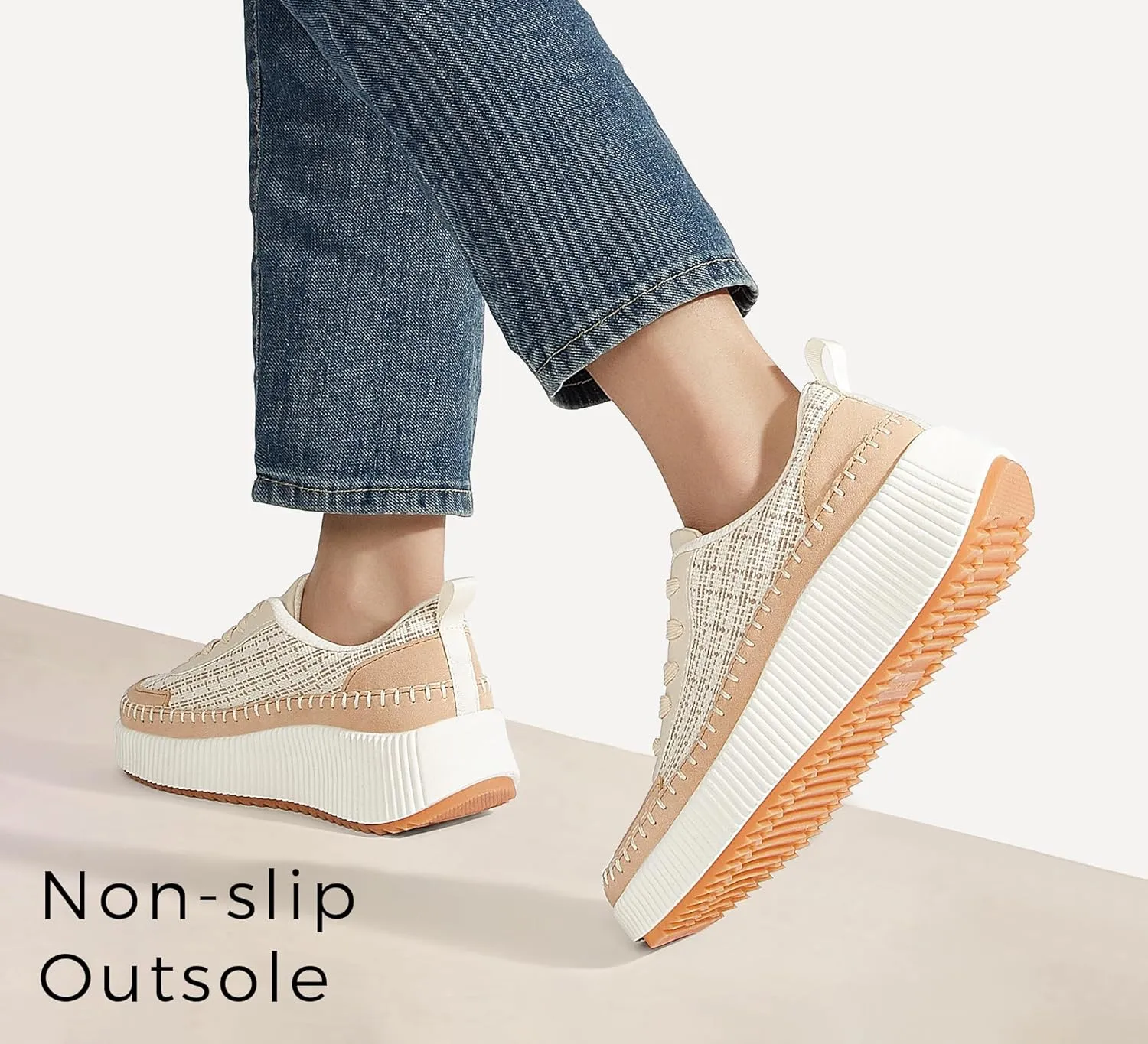 LUCKY STEP Women's Platform Sneakers Rhinestone Fashion Chunky Casual Sparkly Retro Braided Walking Shoes