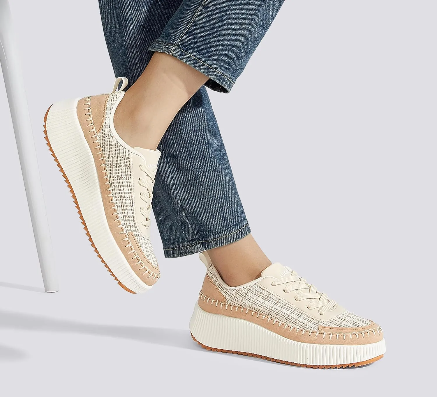 LUCKY STEP Women's Platform Sneakers Rhinestone Fashion Chunky Casual Sparkly Retro Braided Walking Shoes
