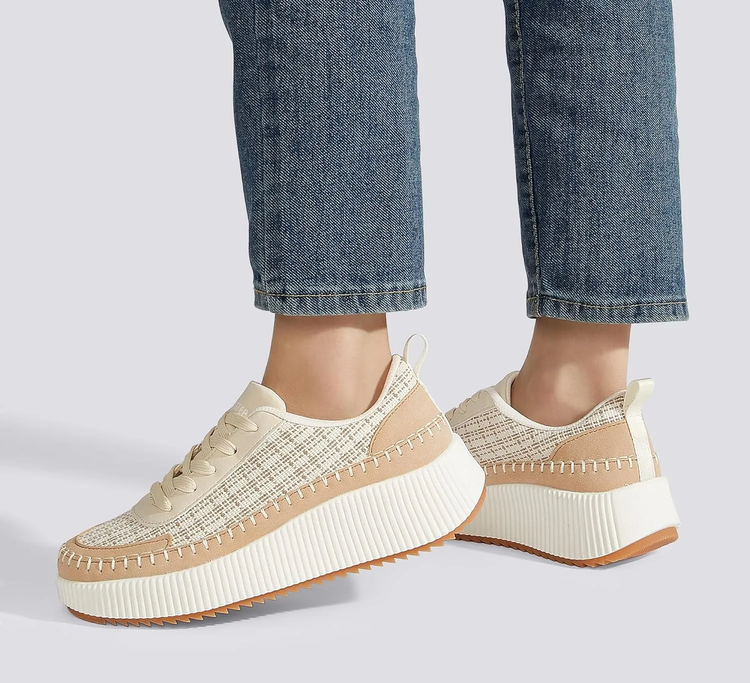LUCKY STEP Women's Platform Sneakers Rhinestone Fashion Chunky Casual Sparkly Retro Braided Walking Shoes
