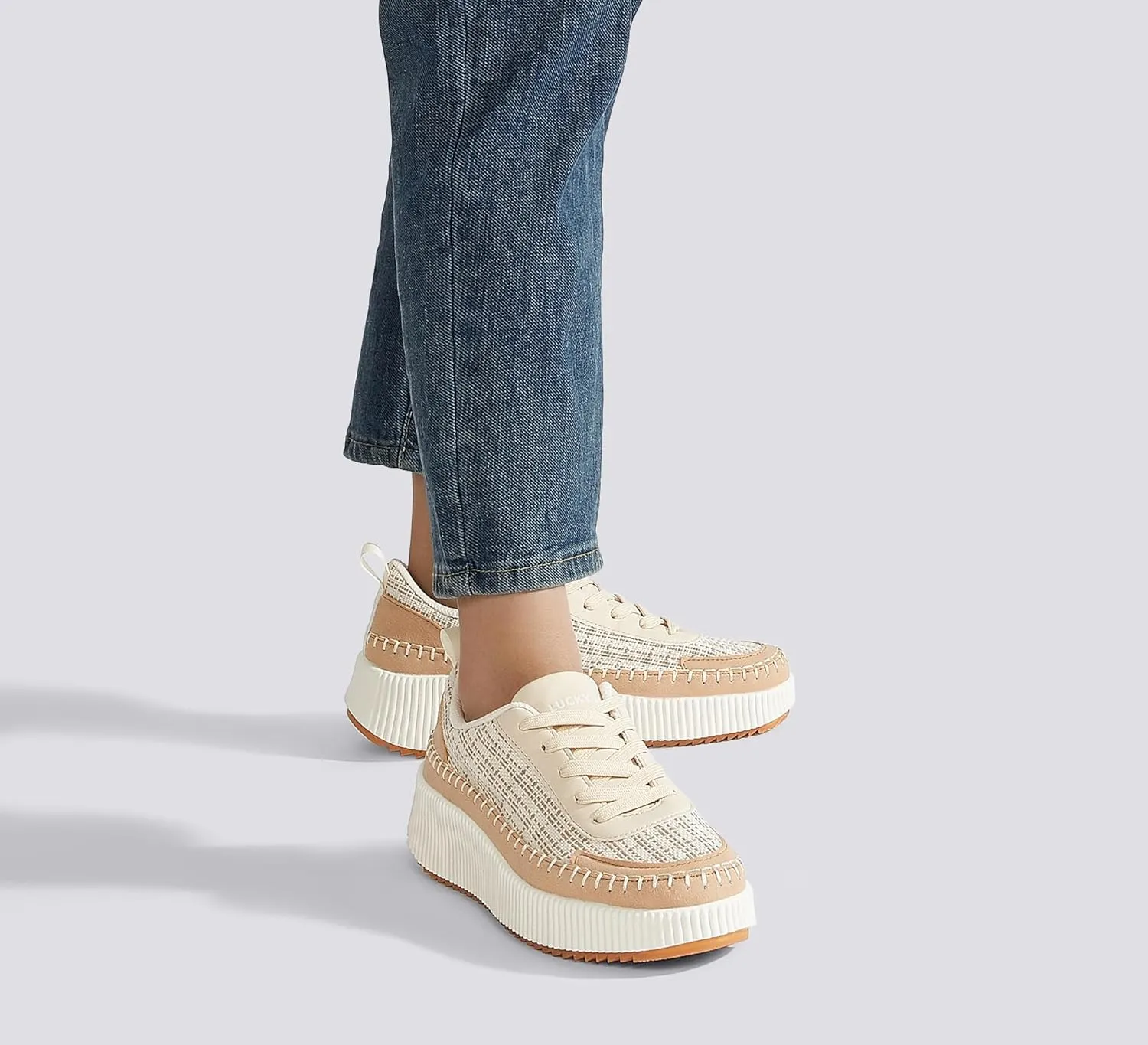 LUCKY STEP Women's Platform Sneakers Rhinestone Fashion Chunky Casual Sparkly Retro Braided Walking Shoes