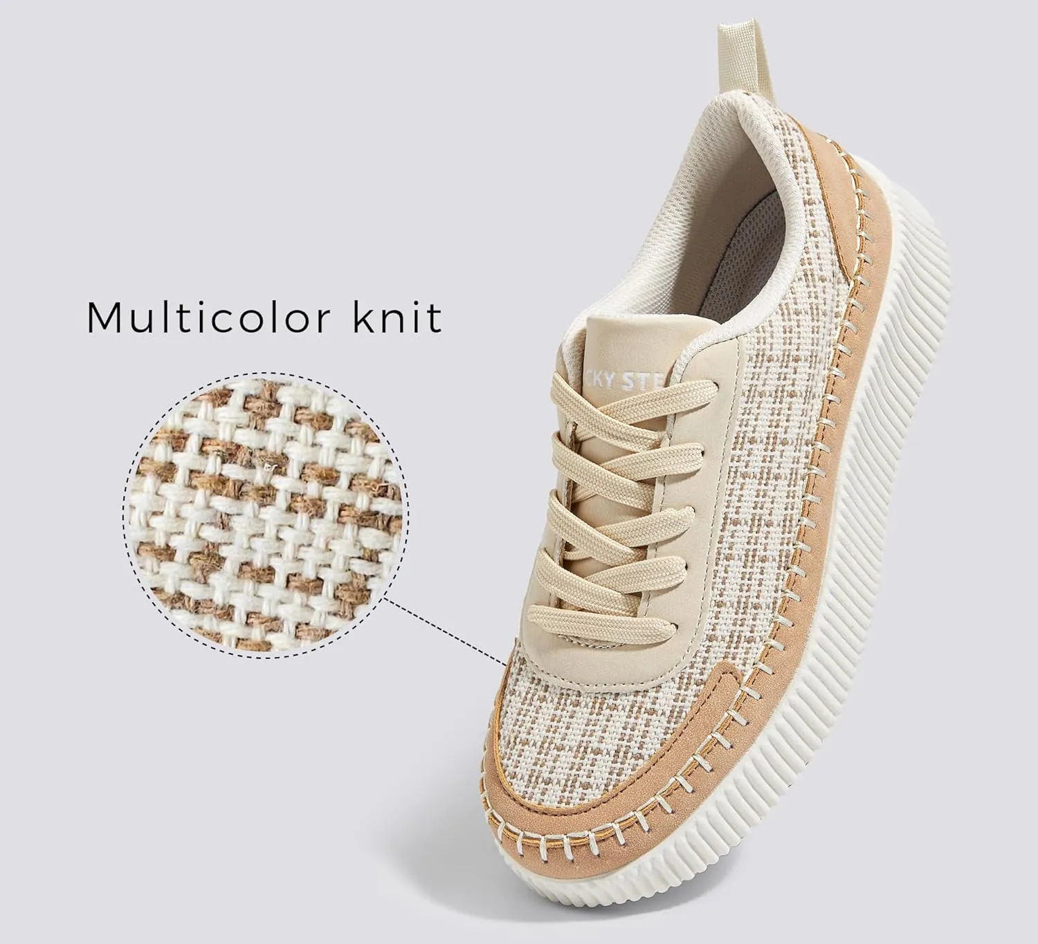 LUCKY STEP Women's Platform Sneakers Rhinestone Fashion Chunky Casual Sparkly Retro Braided Walking Shoes