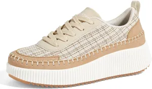 LUCKY STEP Women's Platform Sneakers Rhinestone Fashion Chunky Casual Sparkly Retro Braided Walking Shoes