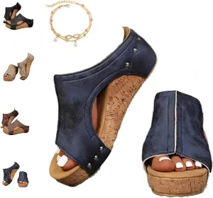 Lumi Stud Wedges, Maison Birch Lumi Cork Wedges & Platform Slides,With Comfy Platform Orthopedic, Summer Sandals