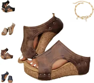 Lumi Stud Wedges, Maison Birch Lumi Cork Wedges & Platform Slides,With Comfy Platform Orthopedic, Summer Sandals