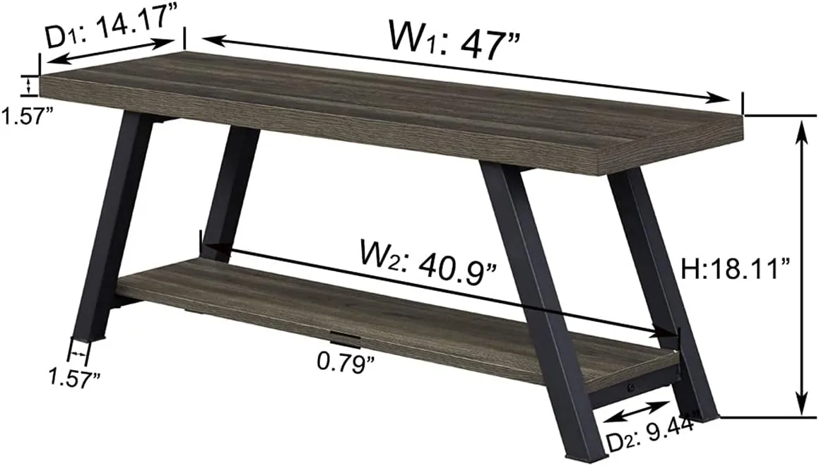 LVB Storage Bench, Industrial Indoor Entryway Bench, Wood Metal Hallway Accent Bench for Sitting, Rustic Shoe Rack Organizer Cabinet in Foyer Bedroom Living Room, Dark Gray Oak, 47 Inch Long