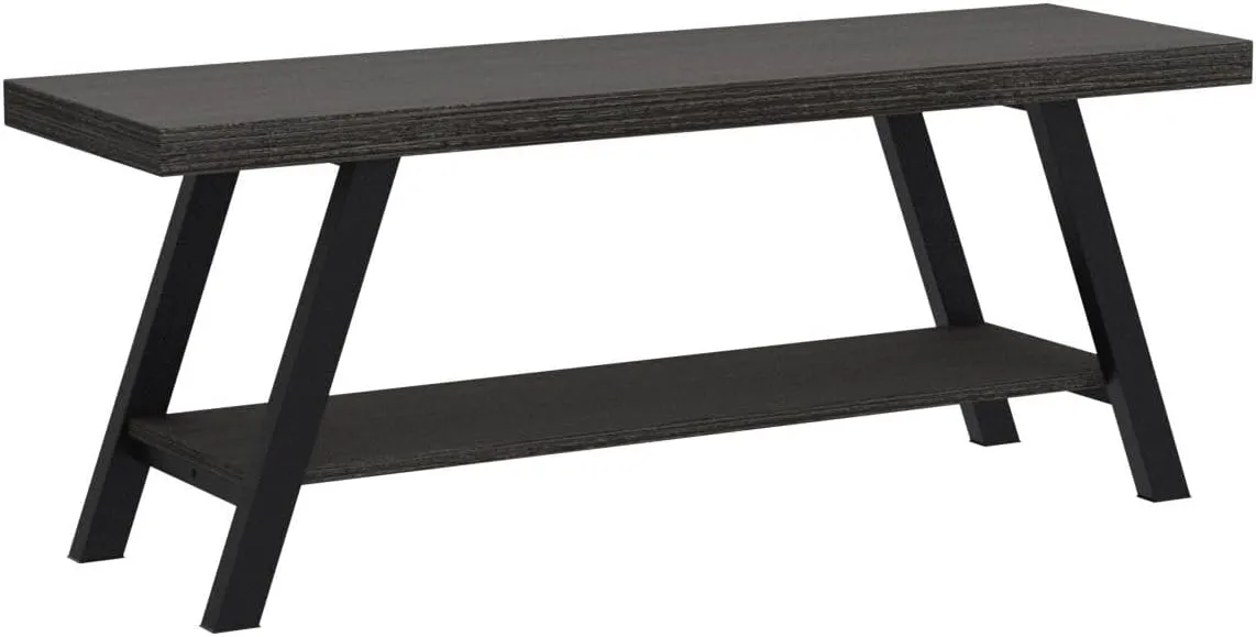 LVB Storage Bench, Industrial Indoor Entryway Bench, Wood Metal Hallway Accent Bench for Sitting, Rustic Shoe Rack Organizer Cabinet in Foyer Bedroom Living Room, Dark Gray Oak, 47 Inch Long