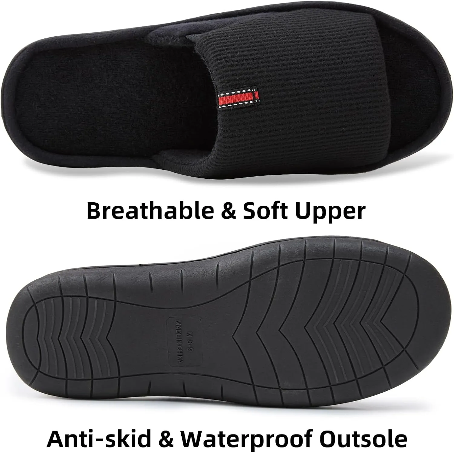 Magtoe Men's Slip-on Slippers Open Toe Home Non-Slip Home Slippers Memory Foam Slippers for Men