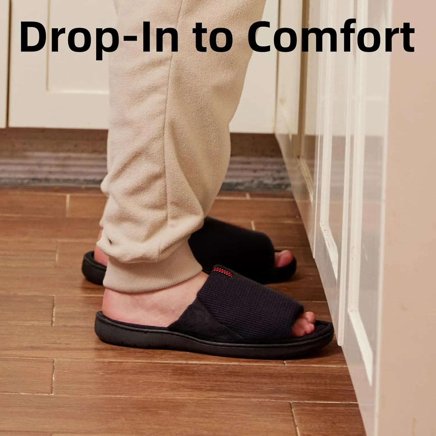 Magtoe Men's Slip-on Slippers Open Toe Home Non-Slip Home Slippers Memory Foam Slippers for Men