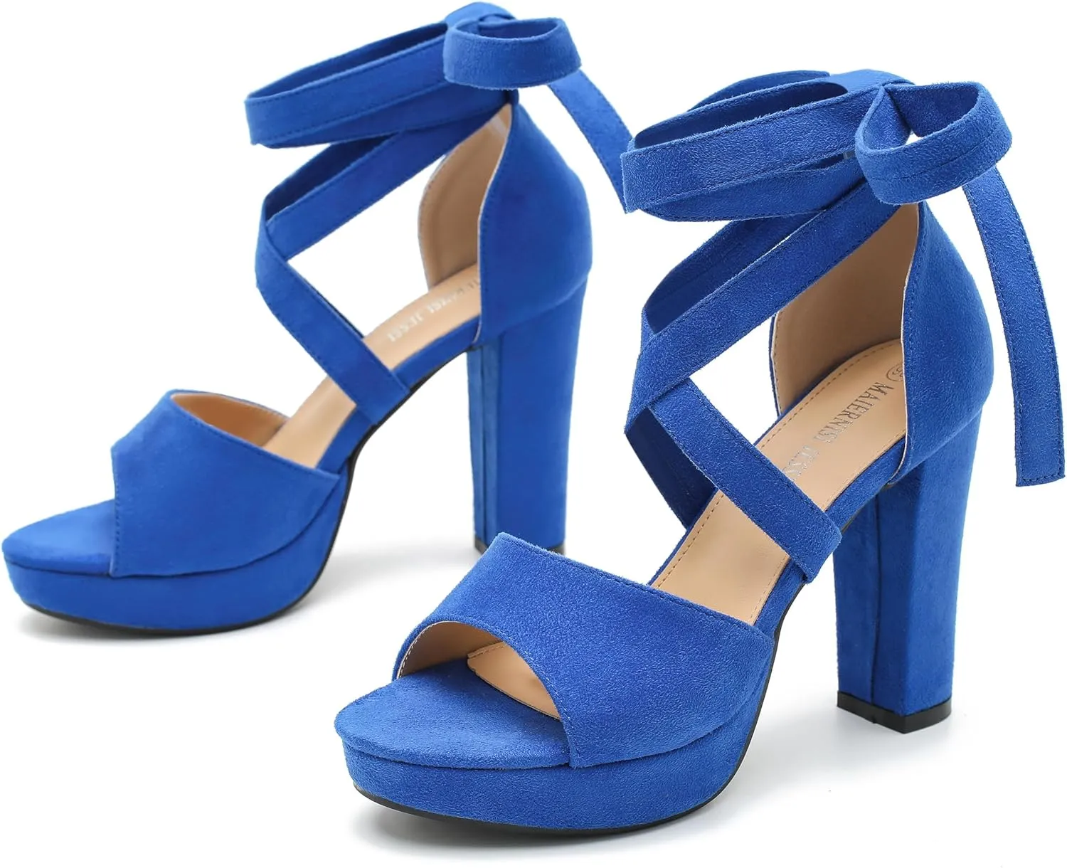 MAIERNISI JESSI Strappy Heels for Women Platform Lace Up Heels Open Toe Chunky High Heel Dress Sandals