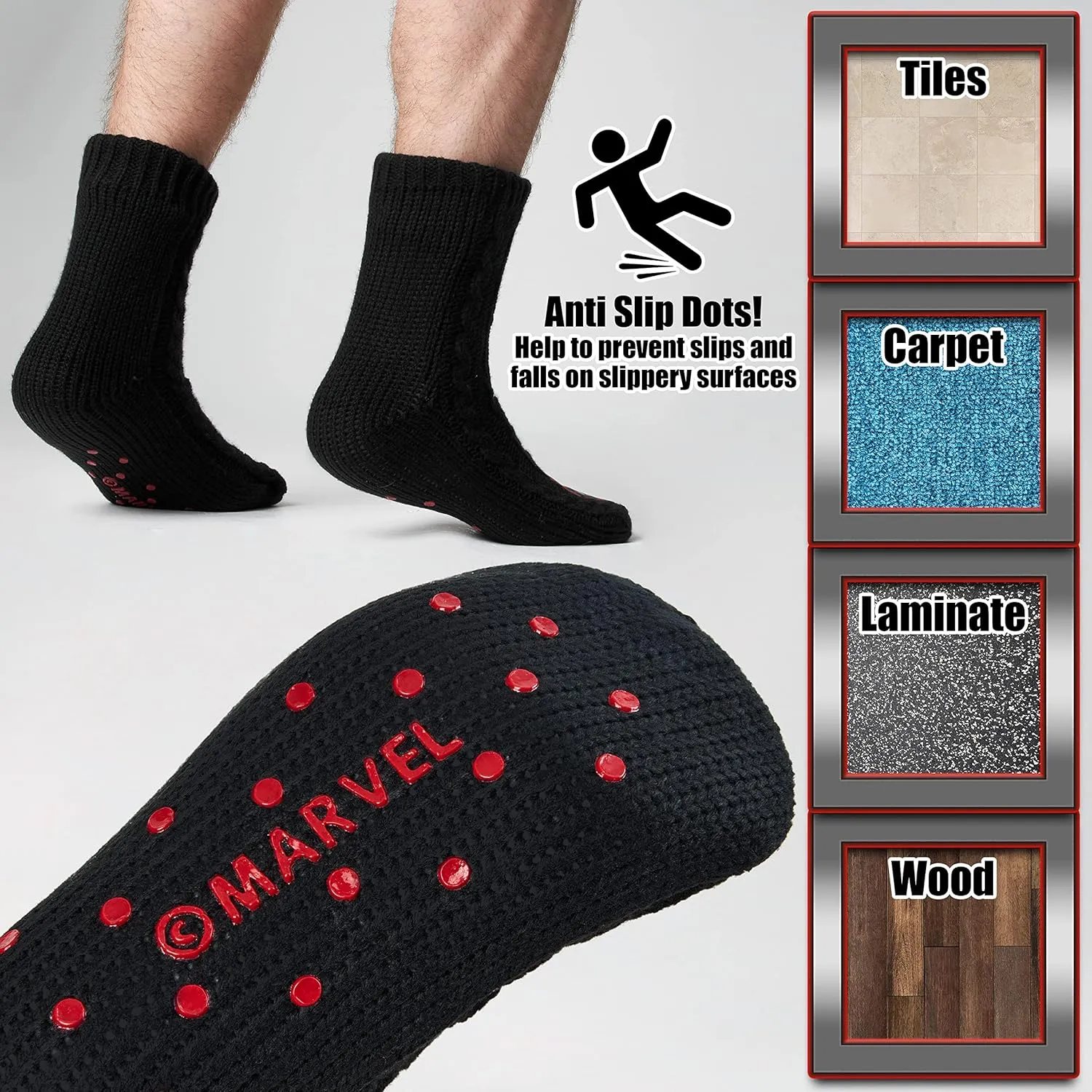 Marvel Fluffy Socks, Mens Slipper Socks, Black Panther Thor Warm Knitted Socks