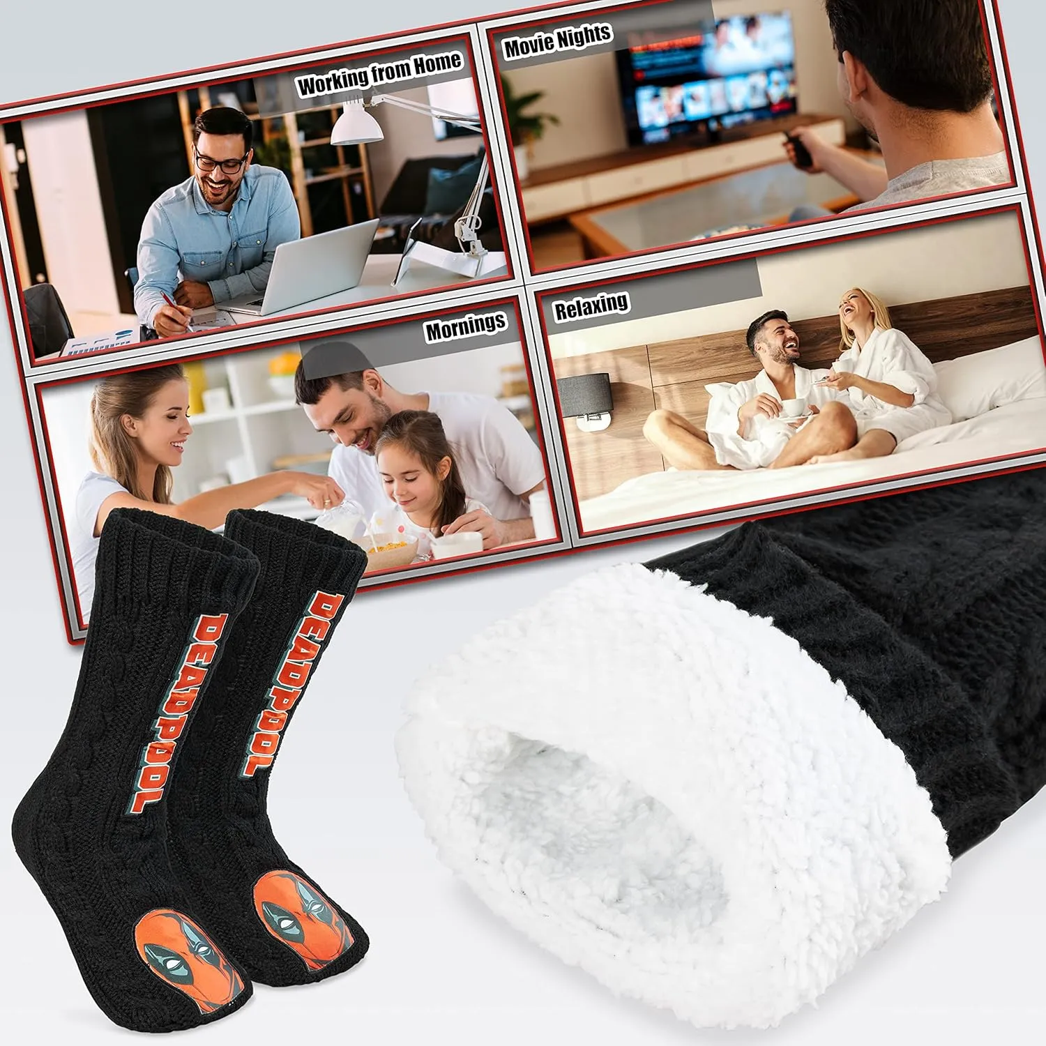 Marvel Fluffy Socks, Mens Slipper Socks, Black Panther Thor Warm Knitted Socks