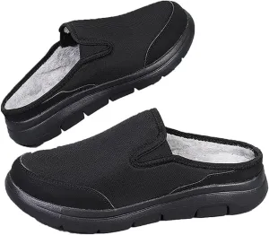 Meaboots Men's Comfortable Lined Fleece Arch Support Sports Slippers,Platform Mesh Orthotic Shoes,Comfort Breathable Support Sports Slippers for Men,Waterproof Slip-On Slippers with Indoor (US9.5, Black)