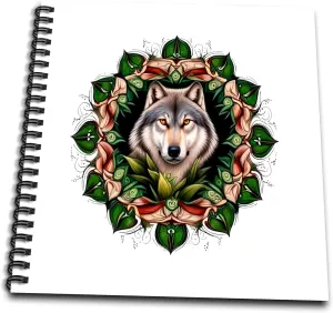 Memory Book 12 x 12 inch - A Timber Wolf Surrounded by Ladys Slipper Minnesota State Tattoo Art Vector Art - Minnesota Mammal Flower