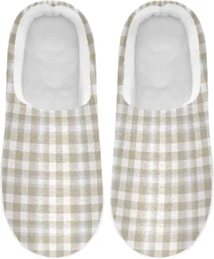 Memory Foam Slipper for Women and Men Warm Plush Non-Slip Slip On Warm House Shoes Bedroom Home Office Travel Yoga XL Brown Taupe Buffalo Plaid Tartan Check Scotland Beige