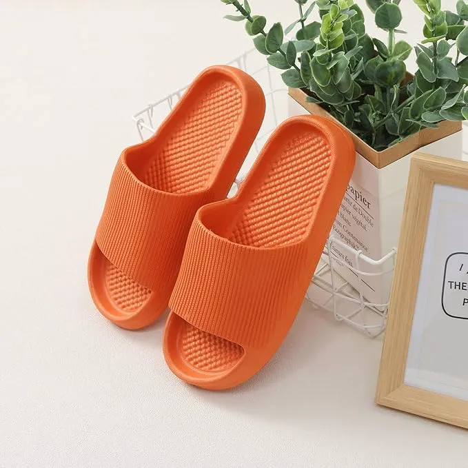 Men and Women Home Slippers Slippers Flat Non Slip Bathroom Sandals and Slippers Memory Foam Sandals Women (Orange, 7)